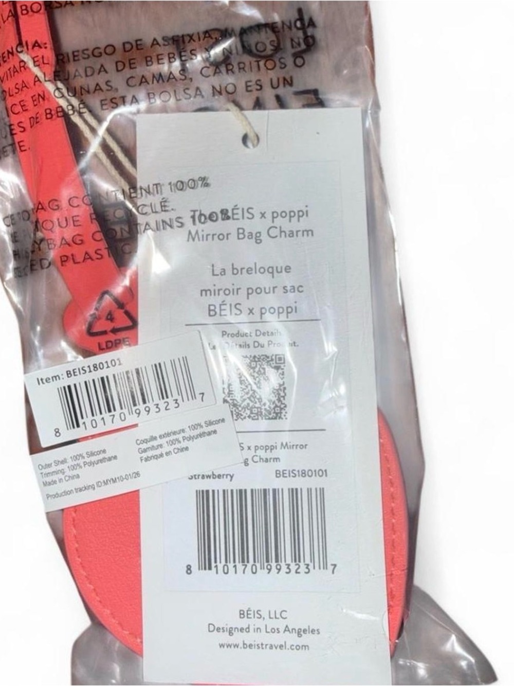 BÉIS x poppi The Mirror Bag Charm 
in Strawberry NWT limited edition - Picture 5 of 5